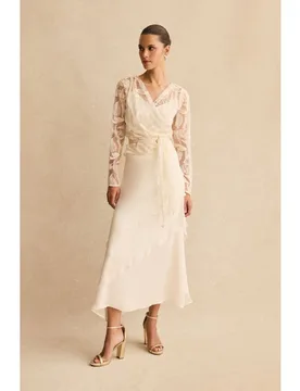 Falda midi de mujer de gasa y corte evasé - Bimani - FashionsVida