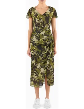 Vestido midi cuello pico estampado Cápsula IBIZAX - Armani Exchange - FashionsVida