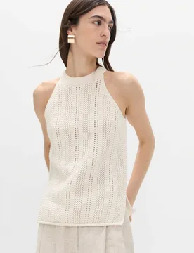 Cotton Rich Crochet Style Knitted Vest Ivory female - M&S - FashionsVida