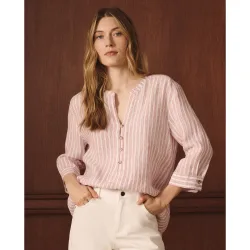 Blusón de lino estampado de mujer