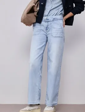 Wide Leg Jeans im Bleached-Look female Blau - Street One - FashionsVida