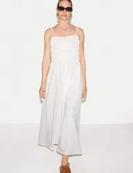 Cotton Rich Pique Strappy Maxi Shirred Dress White female