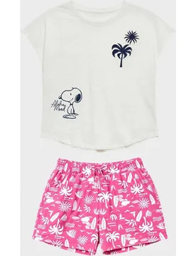 Pijama corto de mujer estampado de Snoopy - Gisela - FashionsVida