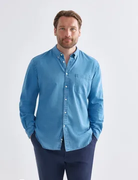 Camisa de tallas grandes denim chambray manga larga - Dustin - FashionsVida