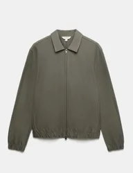 Pure Cotton Twill Zip Through Overshirt Medium Khaki male