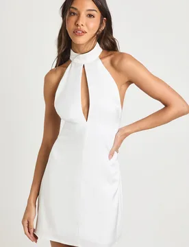 Womens Satin High Neck Shift Dress - White - Size 16 Uk - Boohoo - FashionsVida