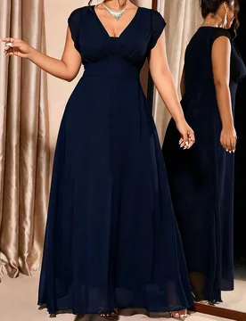 Vestido de noche plisado de unicolor para mujer talla grande 4XL - Shein - FashionsVida