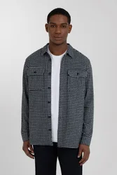 Mens Dogstooth Jersey Casual Overshirt - - Size: L