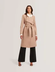 Wool Rich Belted Wrap Coat with Cashmere Camel female