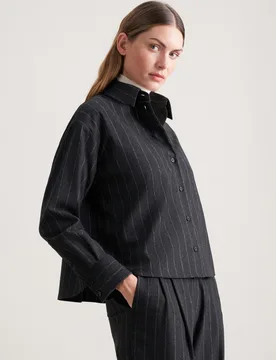 Boxy Bluse aus Flanell Nadelstreifen Grau 42 - Seidensticker - FashionsVida