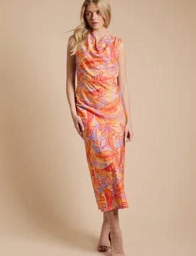 Women's Cowl Neck Sleeveless Midi Dress in Tropical Orange Size: 8 - Tropical Orange - Size: 8 - Dorothy perkins - FashionsVida