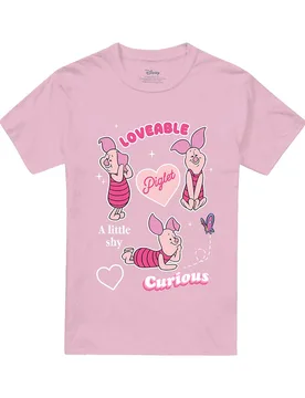 Unisex Winnie The Pooh Piglet Cute & Curious T-Shirt, Pink Size: 3XL - Pink - Size: 3XL - Disney - FashionsVida