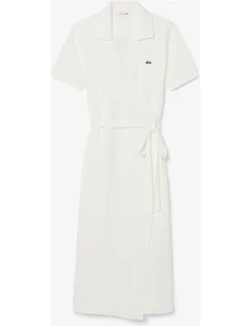 Vestido cruzado de minipiqué elástico de manga corta - Lacoste - FashionsVida