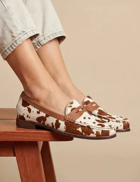 Leather Animal Print Block Heel Loafers Brown Mix female - Jones Bootmaker - FashionsVida