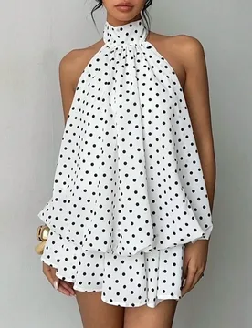 Fashion Backless Polka Dot Dress Sleeveless Pleated A Line Halter Dress Off Shoulder Comfortable Chiffon Dress Holiday - Aliexpress - FashionsVida