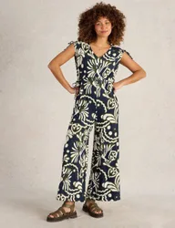 Pure Cotton Jersey Printed Jumpsuit Navy Mix female