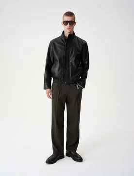 Grained Faux Leather Funnel Neck Jacket Black male - M&S - FashionsVida