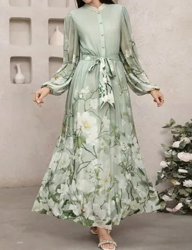 Vestido de manga larga con estampado floral y cinturón para mujer XL - Shein - FashionsVida