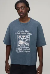 Herren Übergroßes Waffel-Gothic-Print Kurzarm-Oberteil Charcoal Größe XL