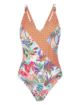 Bañador shapewear de mujer moldeador con tirantes fijos con estampado combinado - Dolores Cortés - FashionsVida