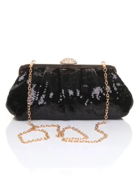 Women's Sparkly Sequin Party Evening Sequin Clutch Bag in Black - Black - Size: One Size - Ajvani - FashionsVida