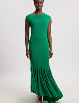 Women's Sheer Detail Pleated Knit Midi Dress in Green Size: Medium - Green - Size: M - Karen millen - FashionsVida
