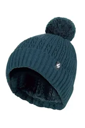 Women's Winter Ribbed Thermal Cable Knit Beanie Pom Pom Hat in Teal - Teal - Size: One Size