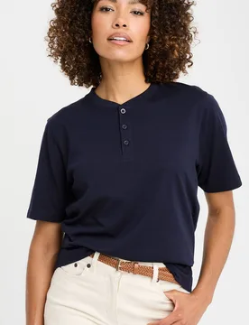 Women's Grandad T-Shirt in Navy Size: 4XL - Navy - Size: 4XL - Cotton Traders - FashionsVida