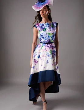 Women's Lisa Tan Twill Hi-Lo Floral Printed Midi Dress Size: 8 - Multicolor - Size: 8 - Coast - FashionsVida