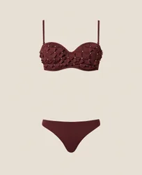 Haut de maillot de bain bandeau brodé et slip