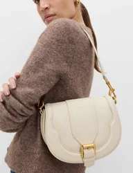 Buckle Detail Cross Body Saddle Bag Cream female