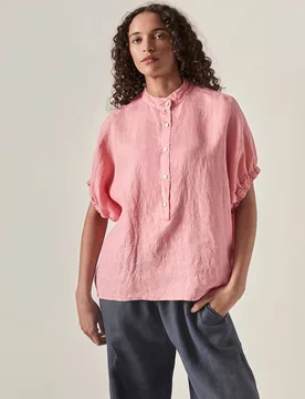 Women's Relaxed Linen Blouse - Pink Size: 10 - Pink - Size: 10 - James Lakeland - FashionsVida