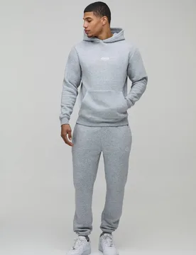 Herren Schmal Geschnittener Herren Sport Trainingsanzug Mit Kapuze Grey Marl Größe Medium - boohooMAN - FashionsVida
