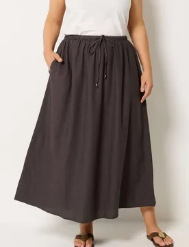 Women's Linen Maxi Skirt in Chocolate Size: 16 - Chocolate - Size: 16 - Yours - FashionsVida