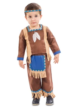 Kleinkinder-Indianer-Kostüm Karneval-Kostüm für Babys und Kleinkinder braun-blau - Eurocarnavales - FashionsVida
