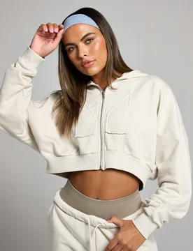 Sudadera corta con capucha, cremallera integral y aplique para mujer de MP - Hueso - XL - MyProtein - FashionsVida
