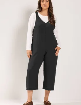 Women's Loose Fit Dungarees in Black Size: 16 - Black - Size: 16 - Yours - FashionsVida