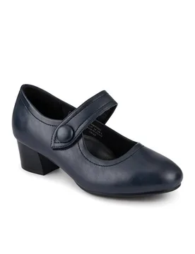Women's Wide Fit Touch-Fasten Heeled Mary Janes in Navy Size: 6 - Navy - Size: 6 - Pavers - FashionsVida