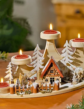 Teelichthalter Winterlandschaft aus Holz "Advent" - 3Pagen - FashionsVida
