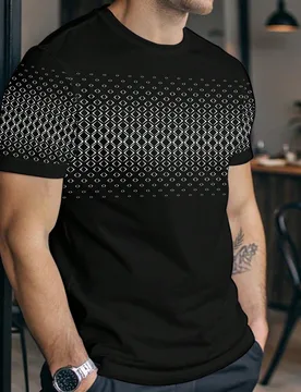 Camiseta de manga corta casual de cuello redondo con estampado geométrico para hombre M - Shein - FashionsVida
