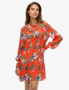 Superdry Damen Rot, Grün und Blau Minikleid Blumendruck, Größe: 40 - Größe: 40 - 99.99 - FashionsVida