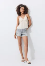 Neckholder-Top mit Spitzendetail Ecru M