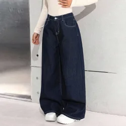 Jeans vaqueros anchos y sueltos de color azul oscuro para adolescentes 12Y