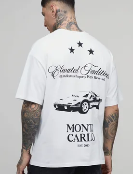 Mens Tall Monte Carlo Grand Prix Oversized T-Shirt - White Cotton - Size Medium - boohooMAN - FashionsVida
