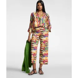 Pantalones de mujer cropped estampados corte recto con cierre de botones y cremallera