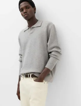Relaxed Open Neck Jumper Grey male - M&S - FashionsVida