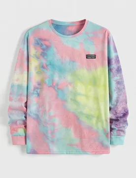 Camiseta de manga larga casual de uso diario con cuello redondo y estampado tie-dye para hombres de talla grande, streetwear, para hombres grandes y a - Shein - FashionsVida