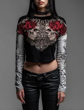 Langarmshirt - Forgotten 2Fer - L bis XL - für Damen - Größe L - schwarz - Frauen - female - Affliction - FashionsVida