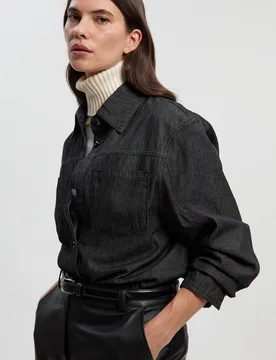 Womens Denim Shirt - Black Cotton - Size 8 Uk - Karen millen - FashionsVida