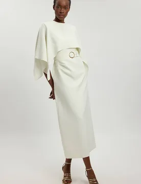 Women's Harper's Bazaar Compact Viscose Asymmetric Cape Maxi Dress in Ivory Size: 10 - Ivory - Size: 10 - Karen millen - FashionsVida